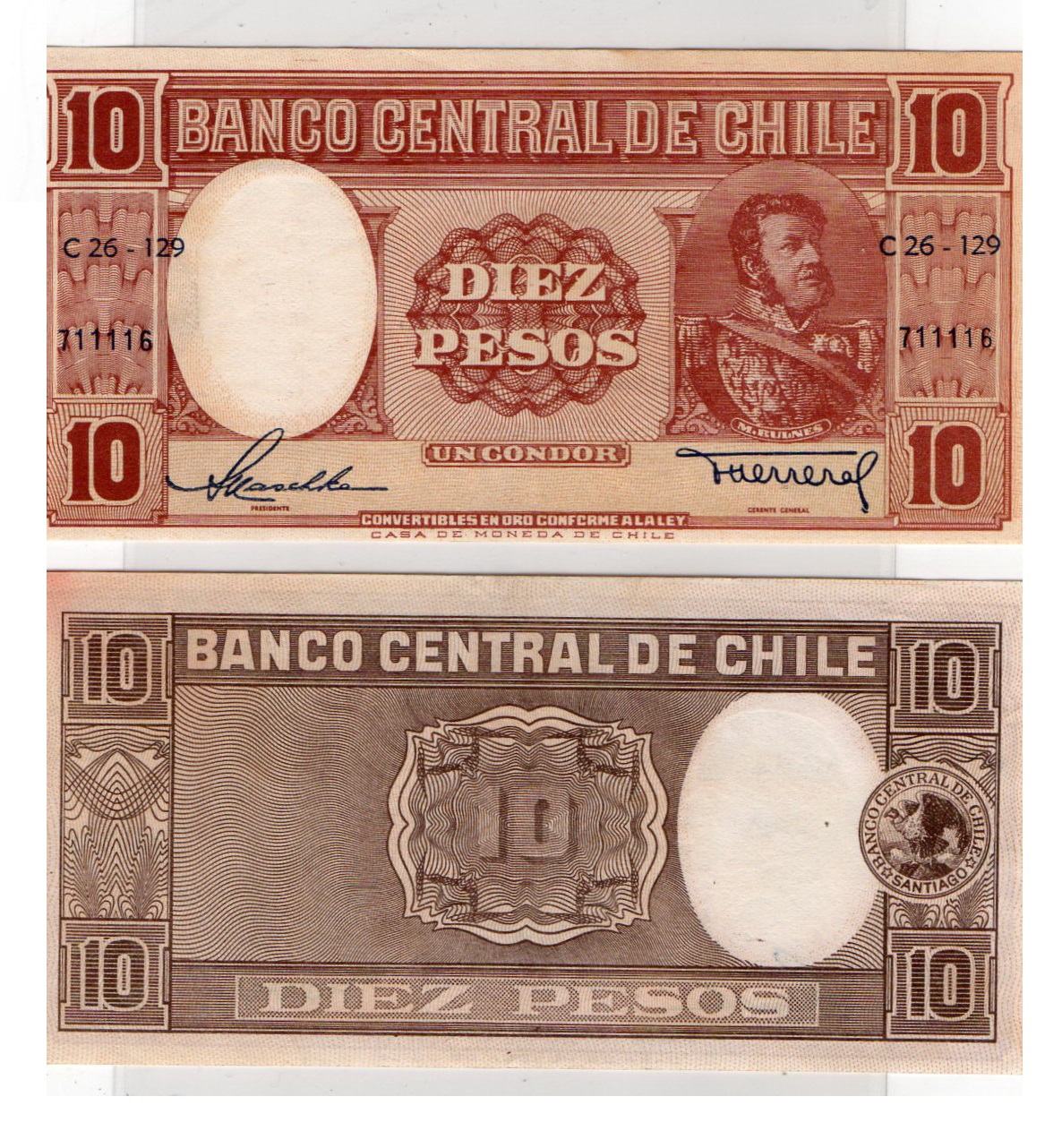 Chile #120b(1)/AU 10 Pesos (1 Condor)